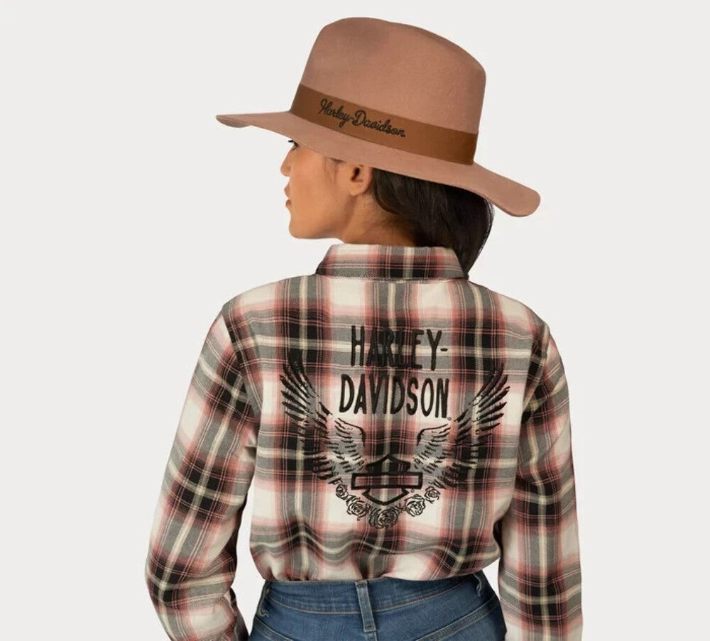 NEW HARLEY DAVIDSON 96477-23VW WOMEN'S RETRO WINGED WOVEN FLANNEL PLAID SHIRT XS