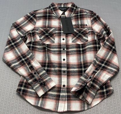 NEW HARLEY DAVIDSON 96477-23VW WOMEN'S RETRO WINGED WOVEN FLANNEL PLAID SHIRT XS