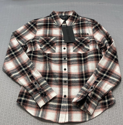 NEW HARLEY DAVIDSON 96477-23VW WOMENS RETRO WINGED WOVEN FLANNEL PLAID SHIRT 2XL