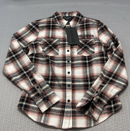 NEW HARLEY DAVIDSON 96477-23VW WOMENS RETRO WINGED WOVEN FLANNEL PLAID SHIRT 2XL
