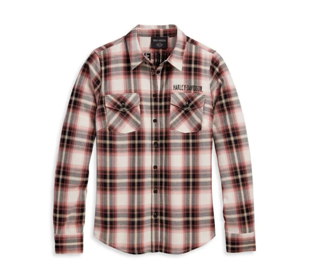 NEW HARLEY DAVIDSON 96477-23VW WOMEN'S RETRO WINGED WOVEN FLANNEL PLAID SHIRT 2W