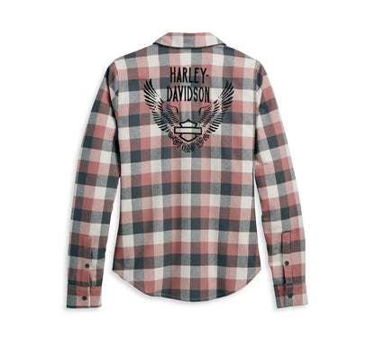 NEW HARLEY DAVIDSON 96482-23VW Women's Retro Winged Flannel Shirt Plaid XS