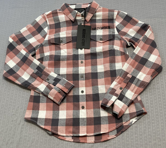NEW HARLEY DAVIDSON 96482-23VW Women's Retro Winged Flannel Shirt Plaid SM