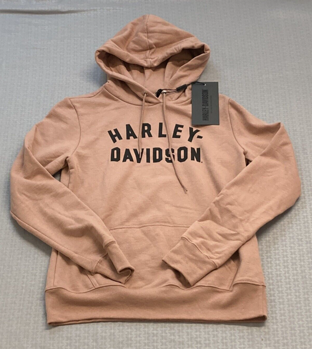 NEW HARLEY DAVIDSON 96410-23VW Womens Racer Font Pullover Knit Hoodie Ash Rose L