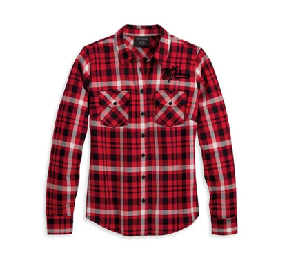 NEW HARLEY DAVIDSON 96476-23VW Women's Retro Script Font Flannel Plaid Shirt XL
