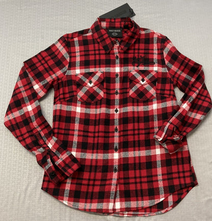 NEW HARLEY DAVIDSON 96476-23VW Women's Retro Script Font Flannel Plaid Shirt XL