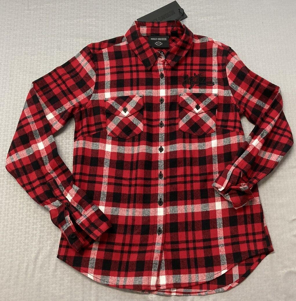 NEW HARLEY DAVIDSON 96476-23VW Women's Retro Script Font Flannel Plaid Shirt 2XL