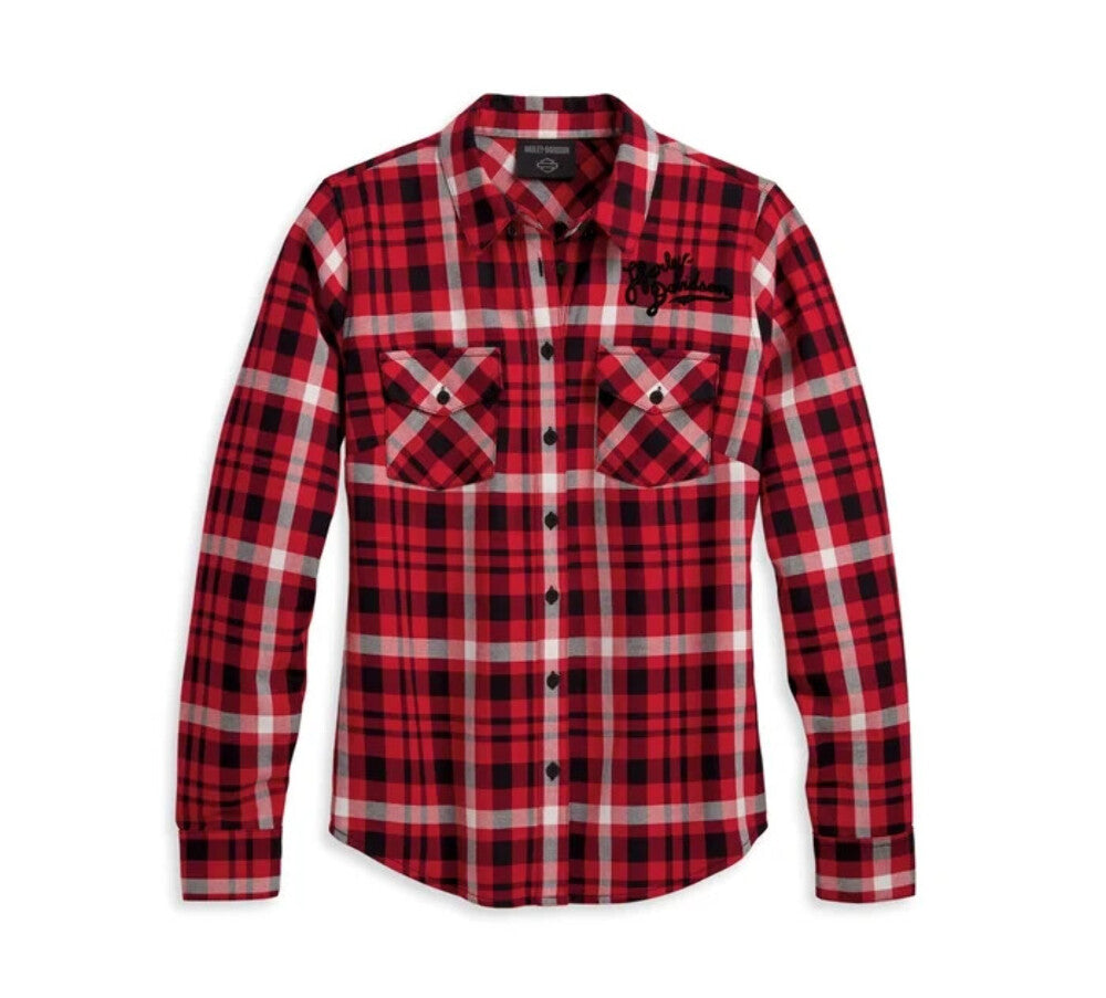 NEW HARLEY DAVIDSON 96476-23VW Women's Retro Script Font Flannel Plaid Shirt 2W