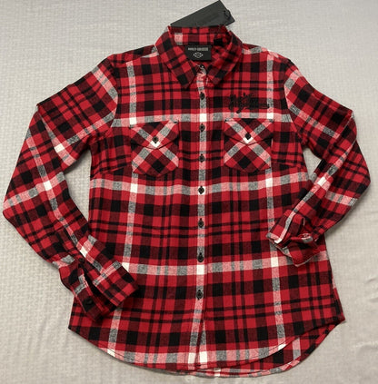 NEW HARLEY DAVIDSON 96476-23VW Women's Retro Script Font Flannel Plaid Shirt 2W