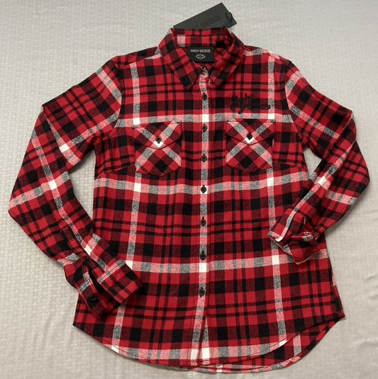 NEW HARLEY DAVIDSON 96476-23VW Women's Retro Script Font Flannel Plaid Shirt 3W