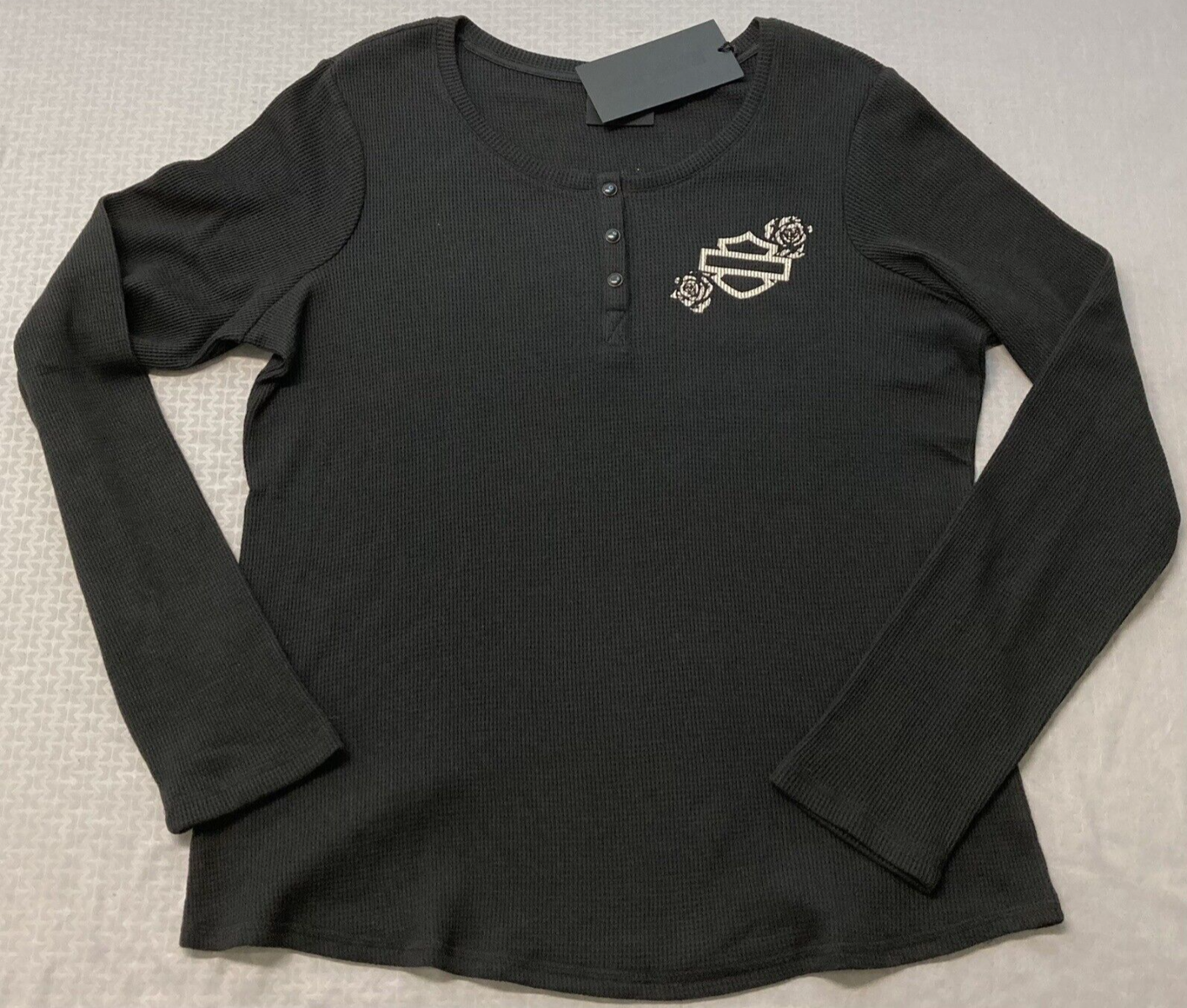 NEW HARLEY DAVIDSON 96452-23VW Women's Fireside Roses L/S Knit Black Tee S