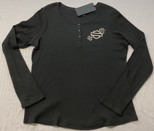 NEW HARLEY DAVIDSON 96452-23VW Women's Fireside Roses L/S Knit Black Tee S