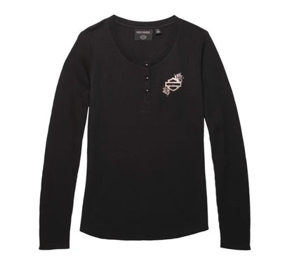 NEW HARLEY DAVIDSON 96452-23VW Women's Fireside Roses L/S Knit Black Tee 2W