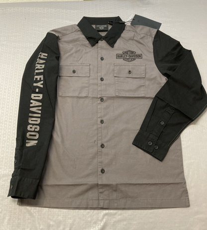 NEW HARLEY DAVIDSON 96135-23VM Mens Woven Mechanic Shirt Colorblock Blk Grey 4XL