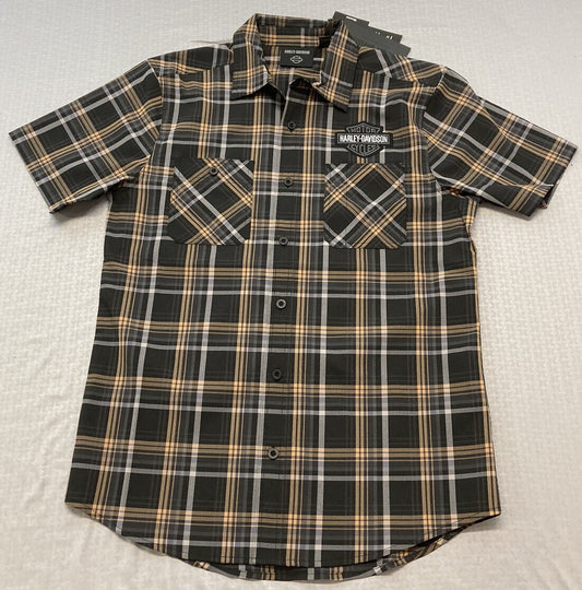 NEW GENUINE HARLEY DAVIDSON 96621-23VM Mens Bar&Shield Performance Plaid Shirt M