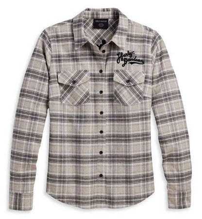 NEW GENUINE HARLEY DAVIDSON 96475-23VW WOMEN'S XSMALL SHIRT GREY PLAID