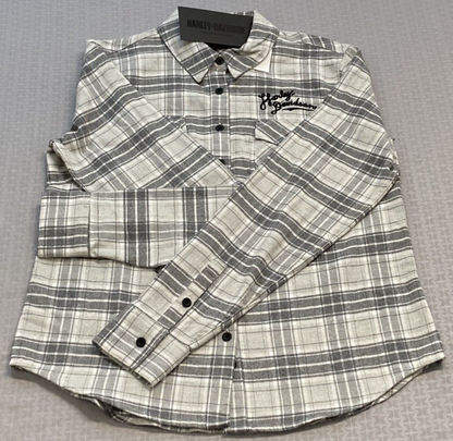 NEW GENUINE HARLEY DAVIDSON 96475-23VW WOMEN'S XSMALL SHIRT GREY PLAID