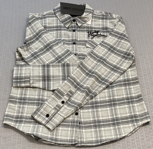 NEW GENUINE HARLEY DAVIDSON 96475-23VW WOMEN'S XSMALL SHIRT GREY PLAID