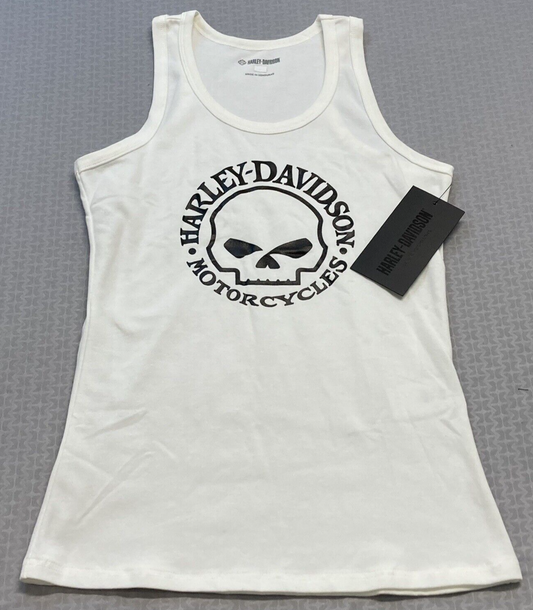 NEW GENUINE HARLEY DAVIDSON 96465-22VW WOMEN'S XSMALL WHITE TANK CLASSIC SKULL