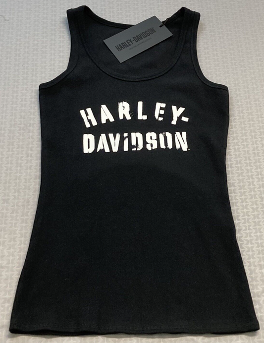 NEW GENUINE HARLEY DAVIDSON 96437-22VW WOMEN'S XSMALL BLACK Stencil Rib Tank