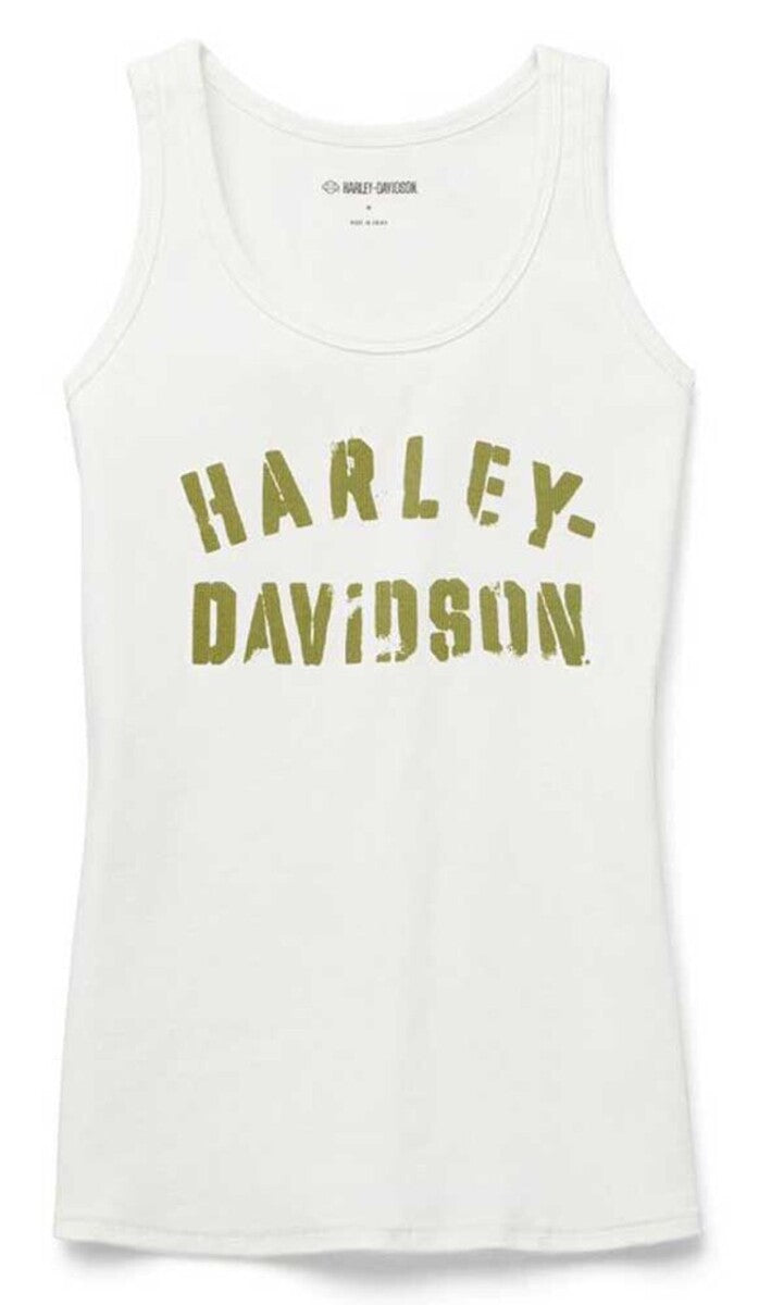 NEW GENUINE HARLEY DAVIDSON 96438-22VW WOMEN'S SMALL STENCIL TANK WHITE