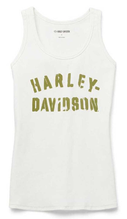 NEW GENUINE HARLEY DAVIDSON 96438-22VW WOMEN'S SMALL STENCIL TANK WHITE