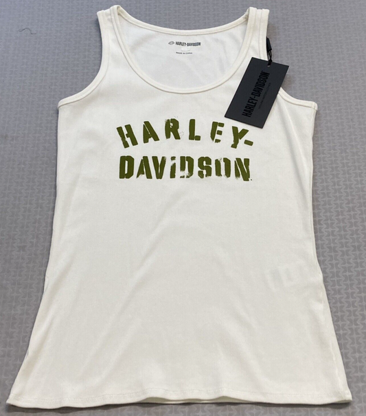 NEW GENUINE HARLEY DAVIDSON 96438-22VW WOMEN'S SMALL STENCIL TANK WHITE