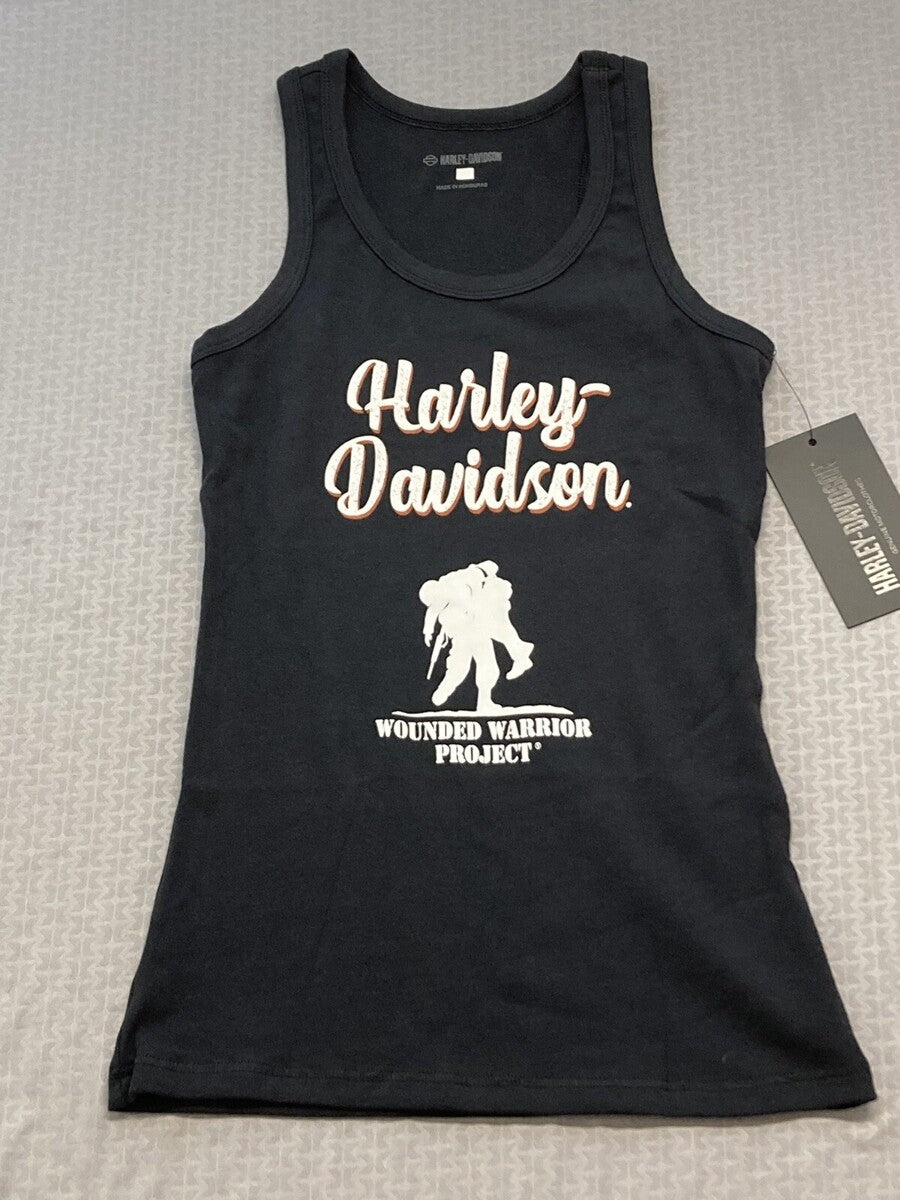 NEW HARLEY DAVIDSON 96193-23VW Women's Wounded Warrior Project Knit Tank BLK Sm