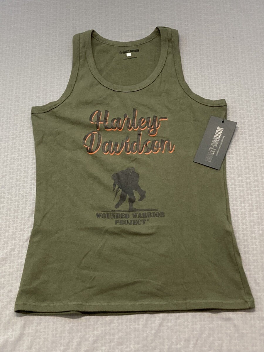 NEW HARLEY DAVIDSON 96194-23VW Womens Wounded Warrior Project Knit Tank Green XS