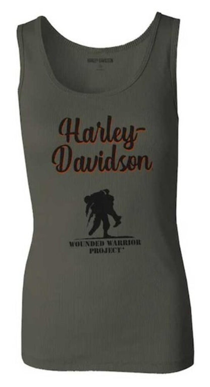 NEW HARLEY DAVIDSON 96194-23VW Womens Wounded Warrior Project Knit Tank Green Sm