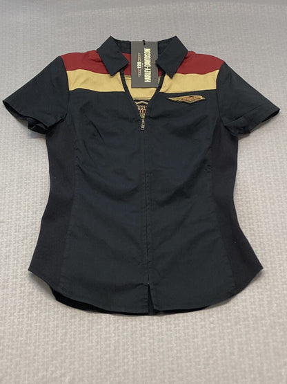 NEW HARLEY DAVIDSON 96749-23VW 120th Anniv Woven Zip Front Shirt Black Beauty Sm