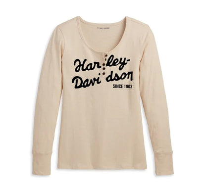 NEW GENUINE HARLEY DAVIDSON 96245-23VW WOMEN'S MEDIUM HENLEY KNIT SHIRT TAN