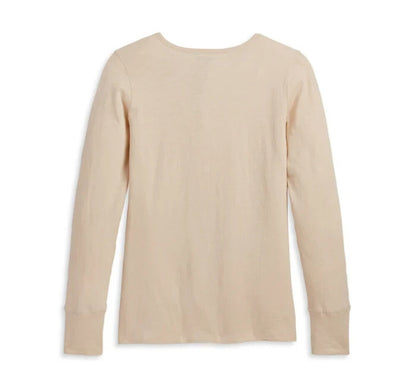 NEW GENUINE HARLEY DAVIDSON 96245-23VW WOMEN'S MEDIUM HENLEY KNIT SHIRT TAN