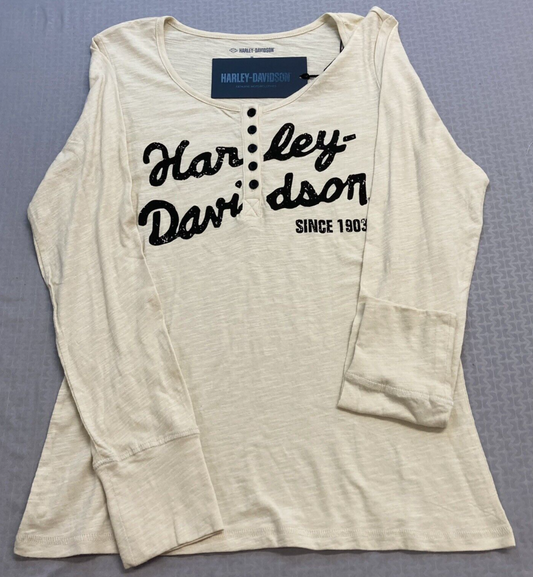 NEW GENUINE HARLEY DAVIDSON 96245-23VW WOMEN'S SMALL HENLEY KNIT SHIRT TAN