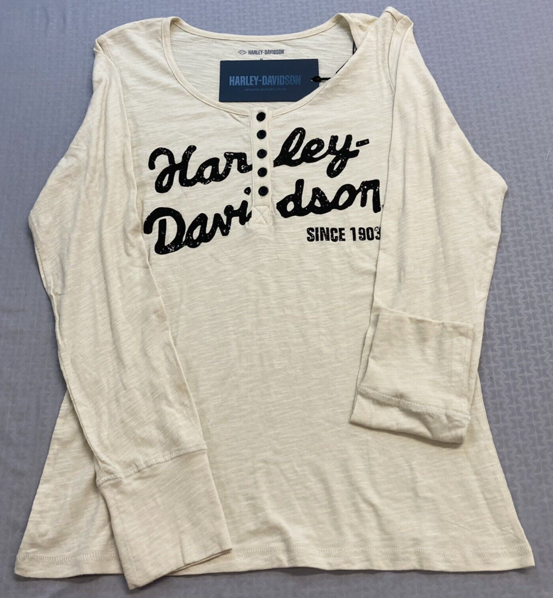 NEW GENUINE HARLEY DAVIDSON 96245-23VW WOMEN'S XSMALL HENLEY KNIT SHIRT TAN