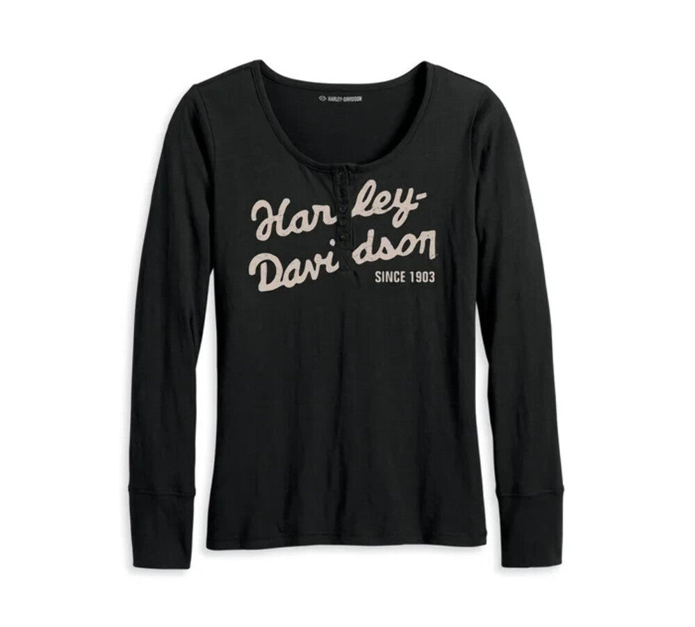 NEW GENUINE HARLEY DAVIDSON 96242-23VW WOMEN'S 2W HENLEY KNIT BLACK