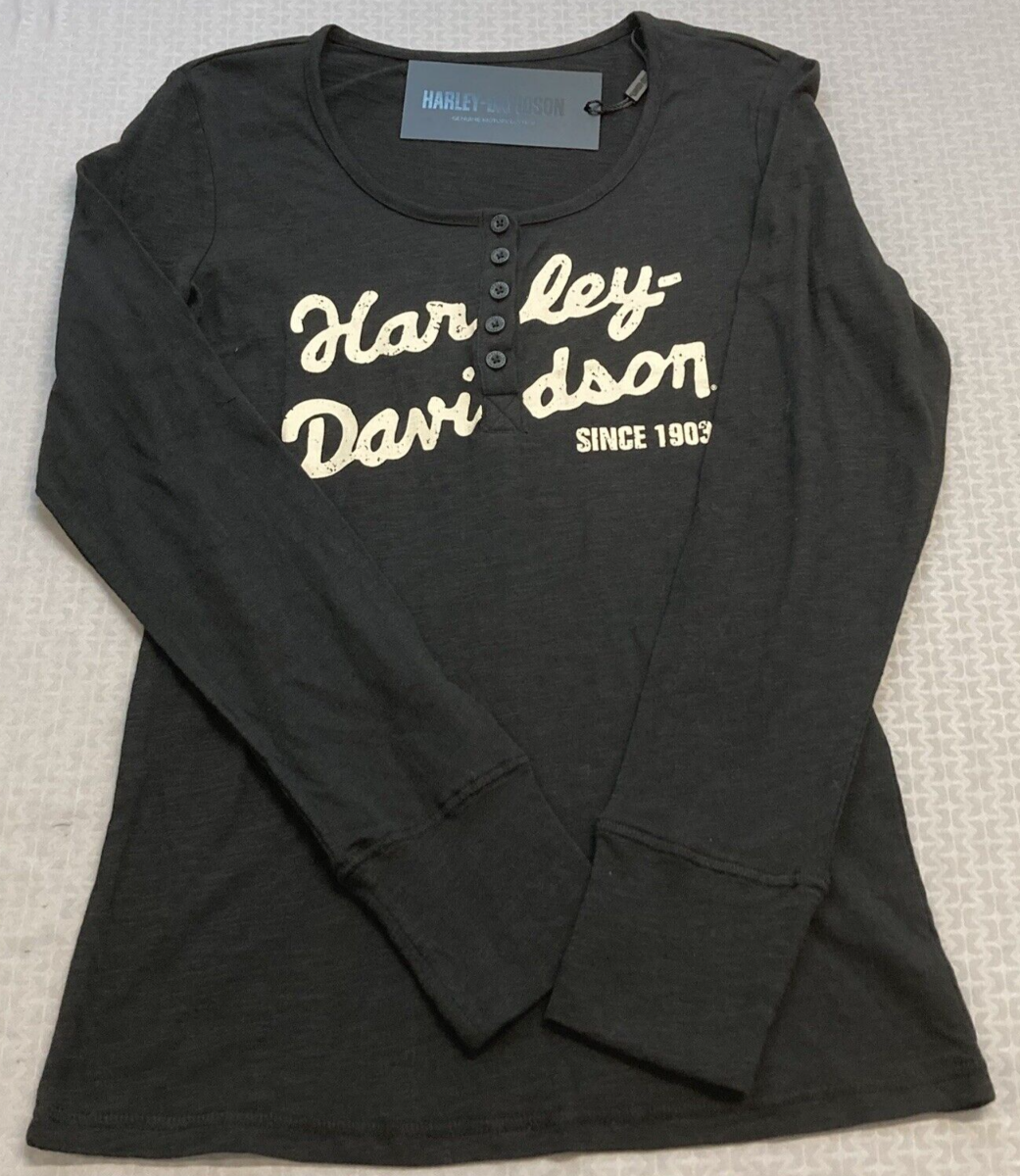 NEW GENUINE HARLEY DAVIDSON 96242-23VW WOMEN'S SMALL HENLEY KNIT BLACK
