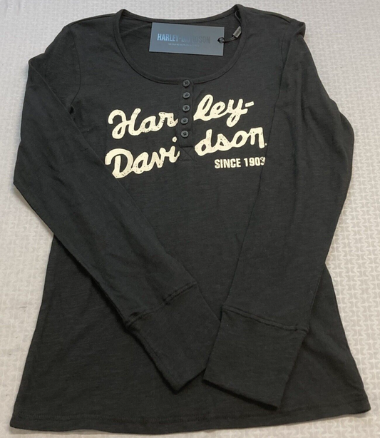 NEW GENUINE HARLEY DAVIDSON 96242-23VW WOMEN'S XSMALL HENLEY KNIT BLACK