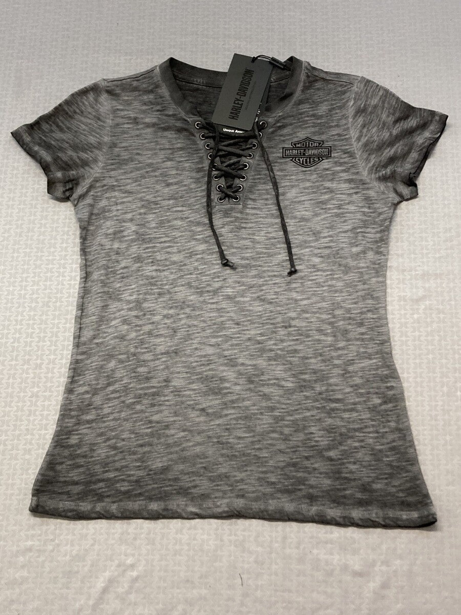 NEW HARLEY DAVIDSON 96224-23VW Women's Throttle Lace-up Knit Tee Black Beauty Sm