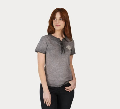 NEW HARLEY DAVIDSON 96224-23VW Womens Throttle Lace-up Knit Tee Black Beauty 2XL