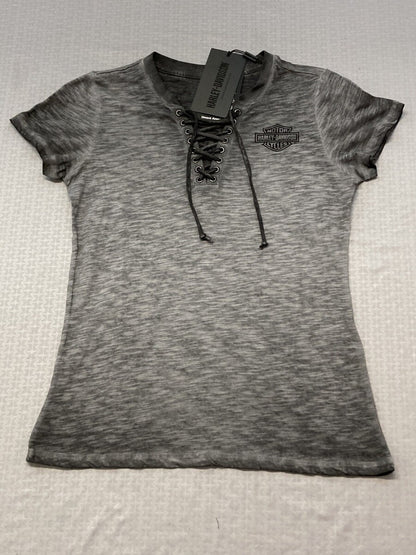 NEW HARLEY DAVIDSON 96224-23VW Womens Throttle Lace-up Knit Tee Black Beauty 2XL