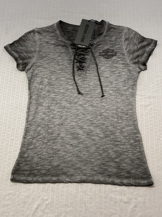NEW HARLEY DAVIDSON 96224-23VW Womens Throttle Lace-up Knit Tee Black Beauty 2XL