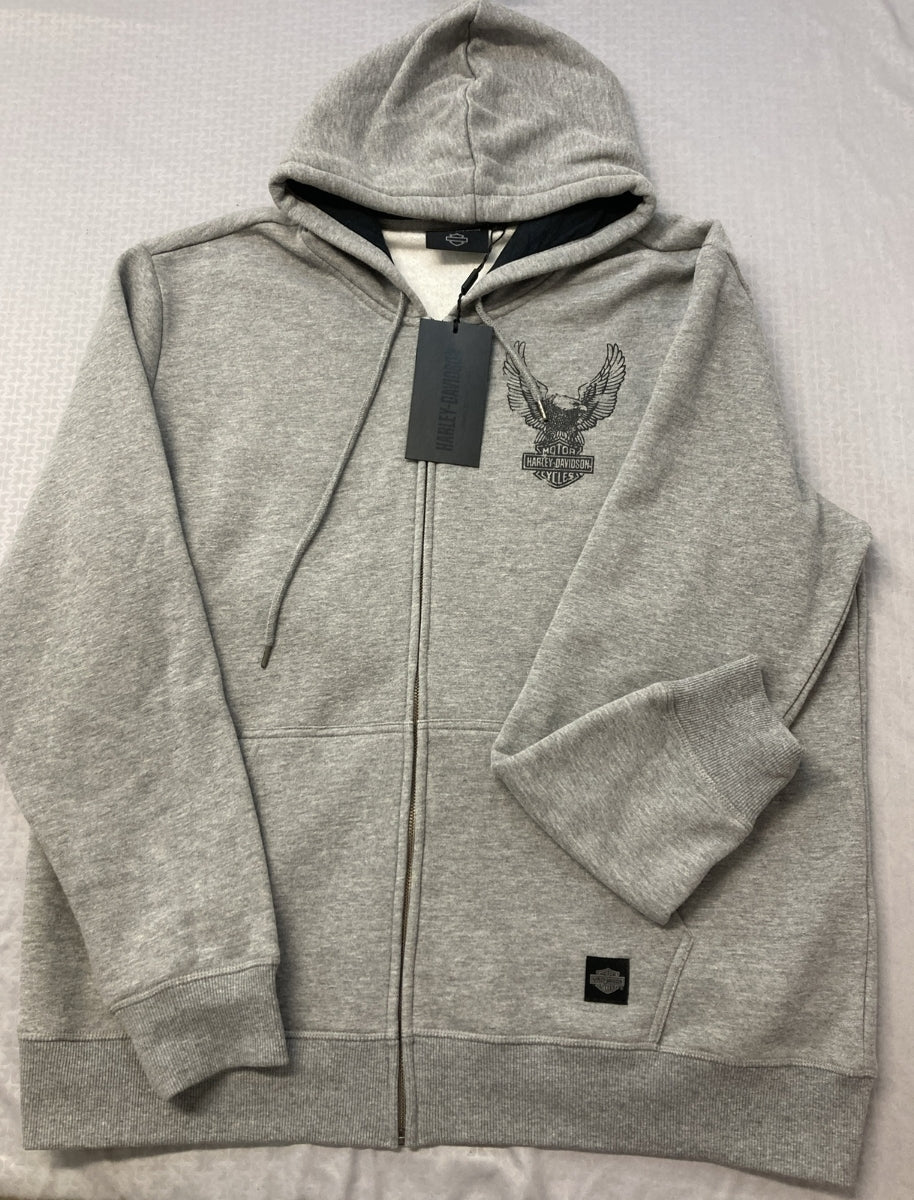 NEW HARLEY DAVIDSON 96009-23VM Men's Road Captain Zip Up Hoodie Grey Heather XL