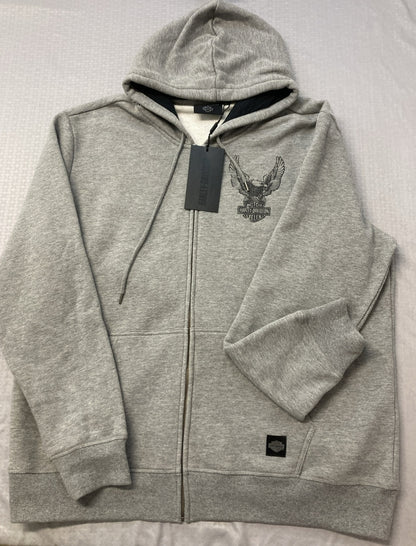 NEW HARLEY DAVIDSON 96009-23VM Men's Road Captain Zip Up Hoodie Grey Heather XL
