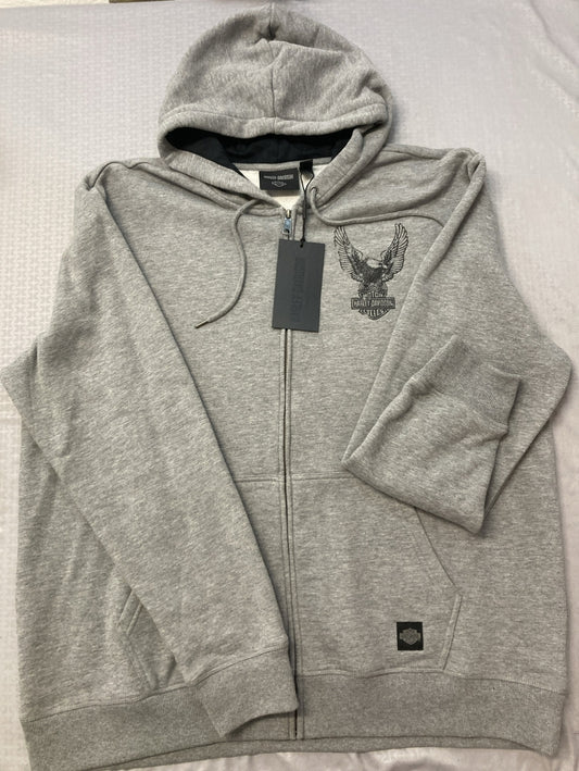 NEW HARLEY DAVIDSON 9606-23VM Men's Road Captain Zip Up Hoodie Grey Heather XXL