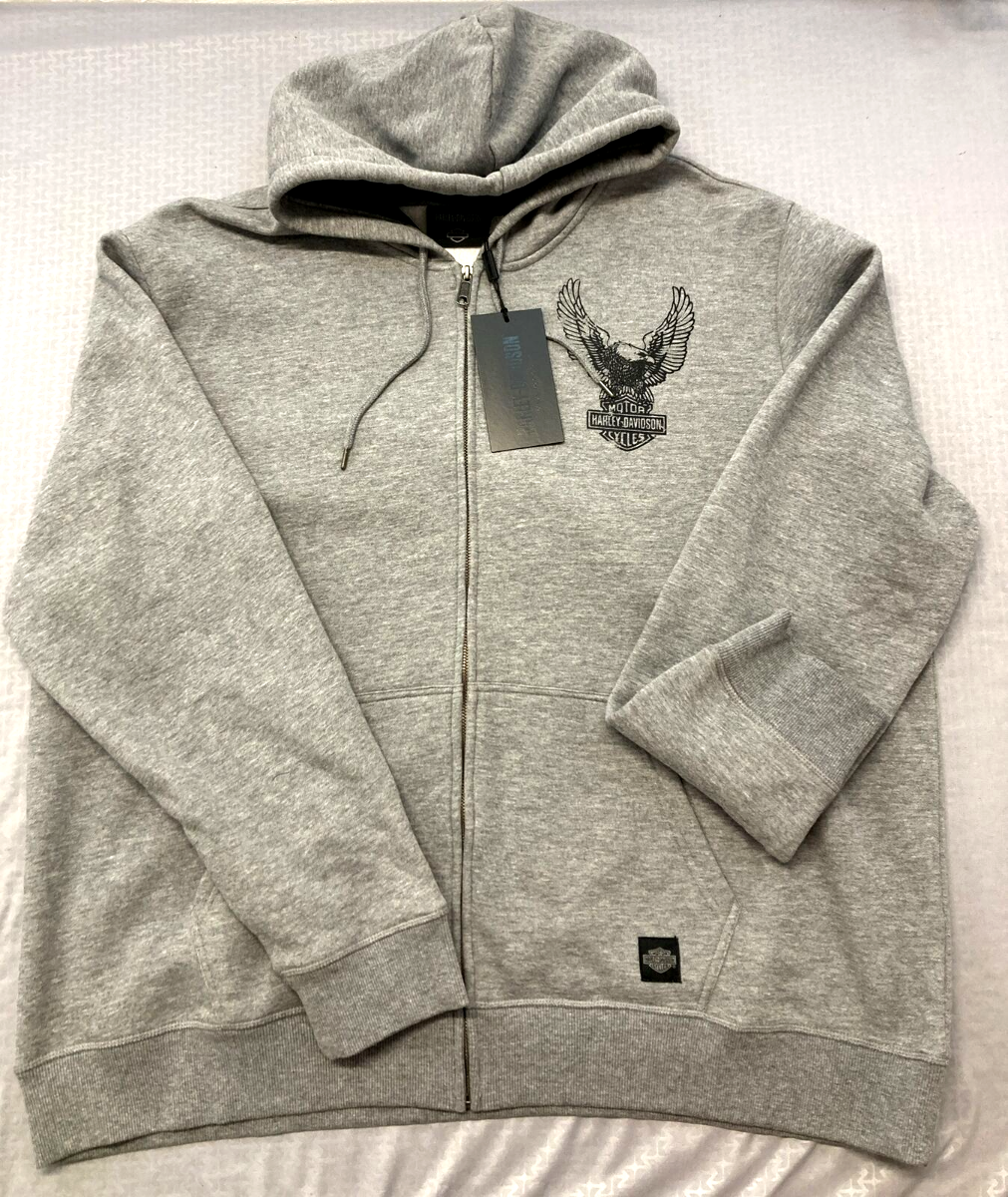 NEW HARLEY DAVIDSON 96006-23VM Men's Road Captain Zip Up Hoodie Grey Heather 3XL
