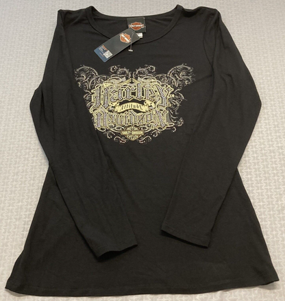 NEW GENUINE HARLEY DAVIDSON HT4733BLK WOMEN'S LARGE HARLEY ATTITUDE SCOOP NECK