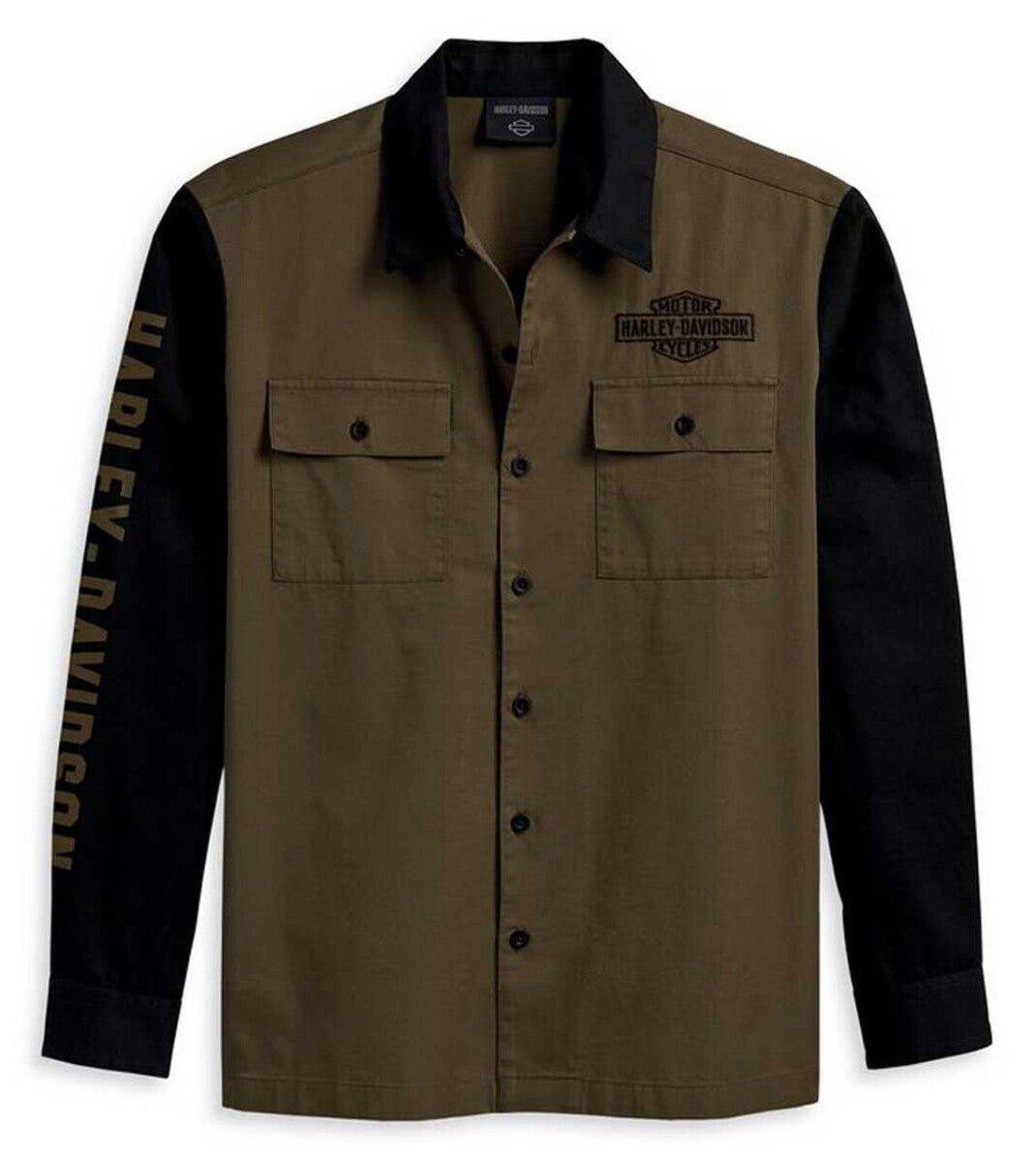 NEW HARLEY DAVIDSON 96136-23VM Woven Mens Mechanic Colorblocked Shirt Green XL