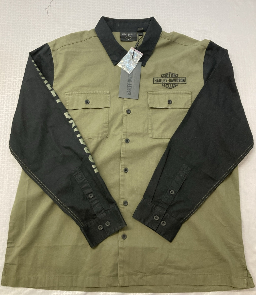 NEW HARLEY DAVIDSON 96136-23VM Woven Mens Mechanic Colorblocked Shirt Green XXXL