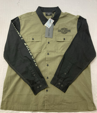 NEW HARLEY DAVIDSON 96136-23VM Woven Mens Mechanic Colorblocked Shirt Green 4XL